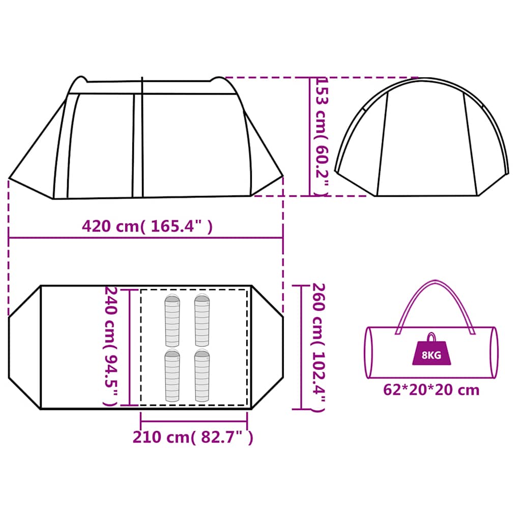 vidaXL Camping Tent Tunnel 4-Person Blue Waterproof - 42716