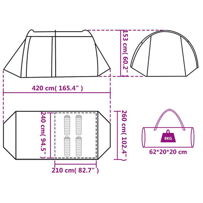 vidaXL Camping Tent Tunnel 4-Person Grey and Orange Waterproof - 42719