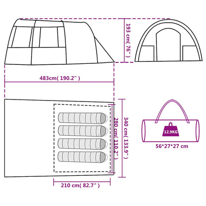 vidaXL Camping Tent Tunnel 4-Person Grey and Orange Waterproof - 42734