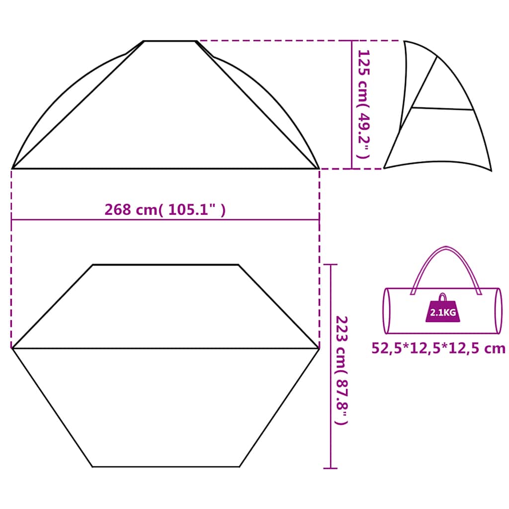 vidaXL Beach Tent Sea Green 268x223x125 cm 185T Polyester