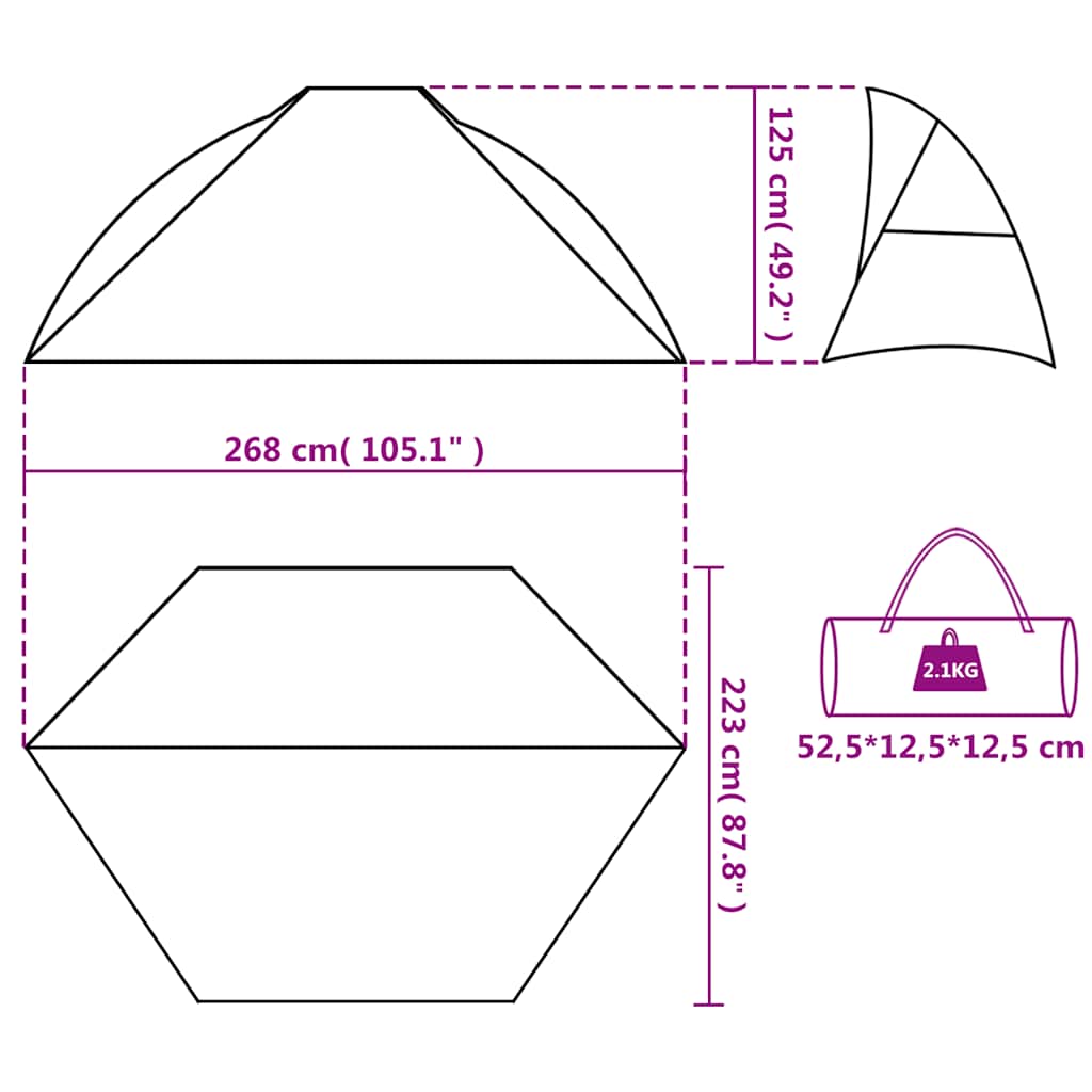 vidaXL Beach Tent Grey 268x223x125 cm 185T Polyester