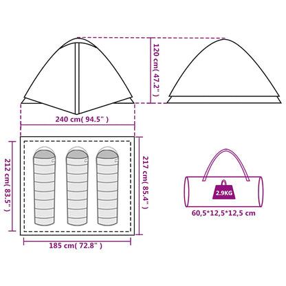 vidaXL Camping Tent Dome 3-Person Blue Waterproof - 42774
