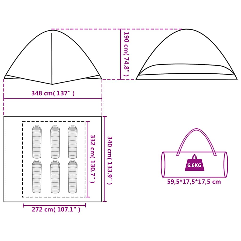 vidaXL Camping Tent Dome 6-Person Blue Waterproof