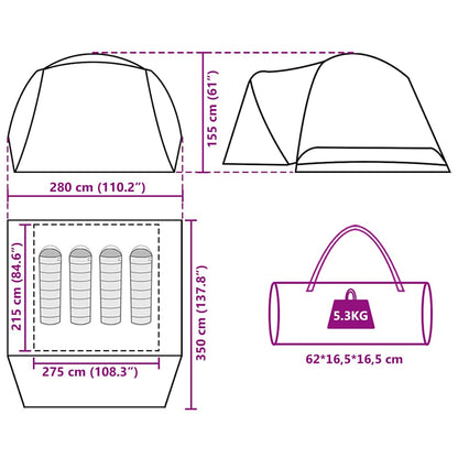 vidaXL Camping Tent with Porch 4-Person Green Waterproof