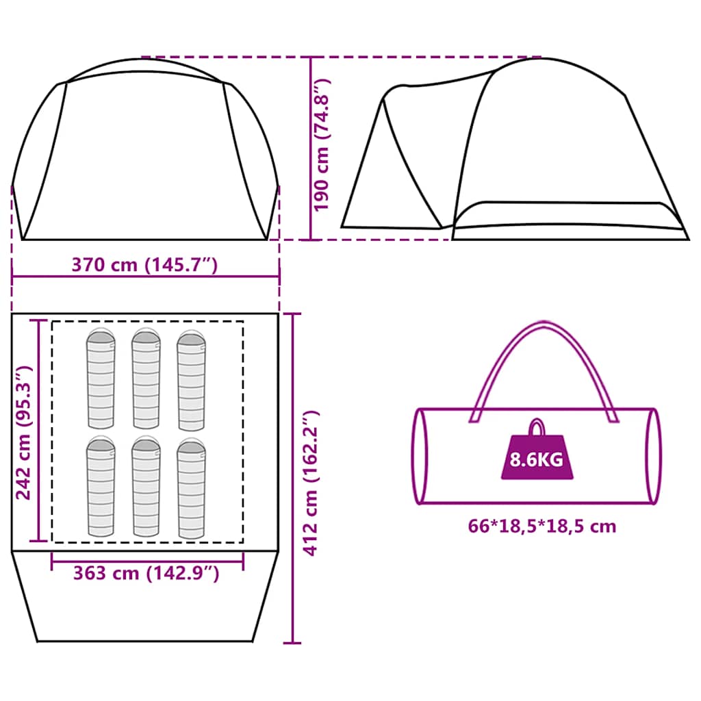 vidaXL Family Tent with Porch 6-Person Blue Waterproof