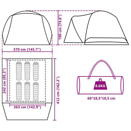 vidaXL Family Tent with Porch 6-Person Blue Waterproof