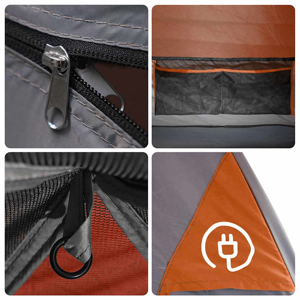 vidaXL Family Tent with Porch 6-Person Grey and Orange Waterproof