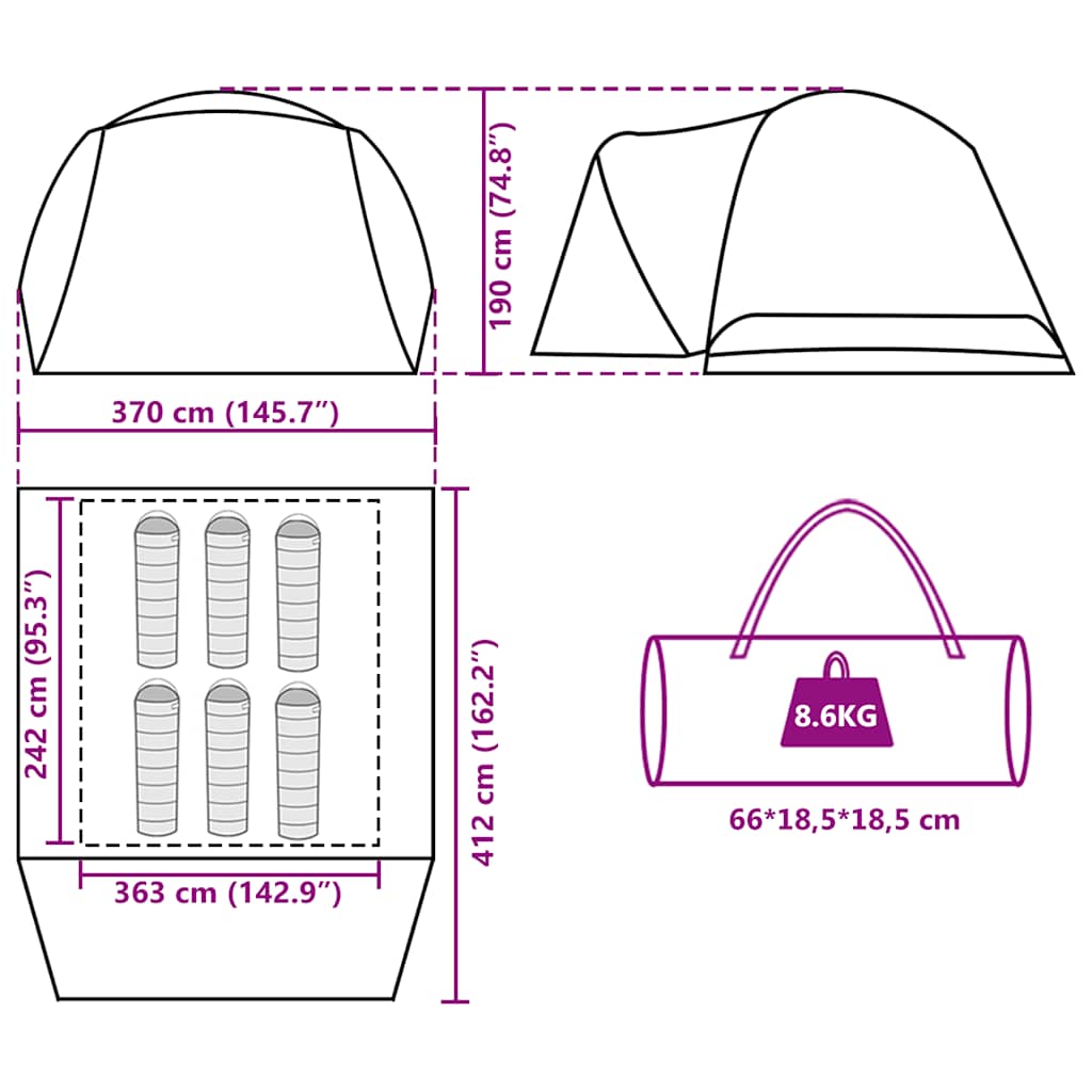 vidaXL Family Tent with Porch 6-Person Grey and Orange Waterproof