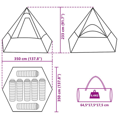 vidaXL Camping Tent Tipi 7-Person Orange Waterproof