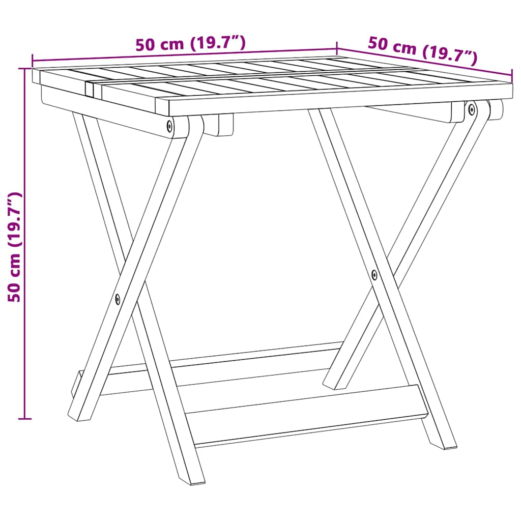 vidaXL Folding Garden Table 50x50x50 cm Solid Wood Acacia - Brown
