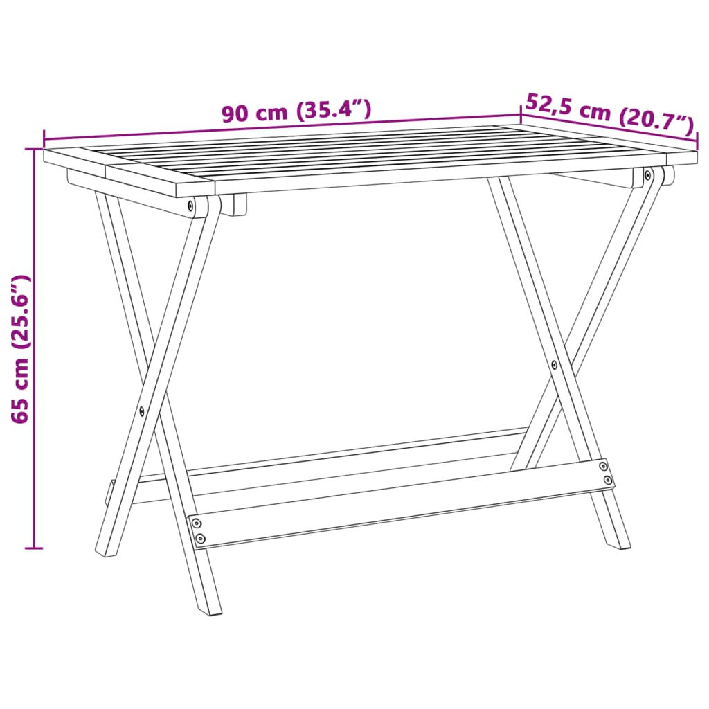 vidaXL Folding Garden Table 90x52.5x65 cm Solid Wood Acacia - Brown
