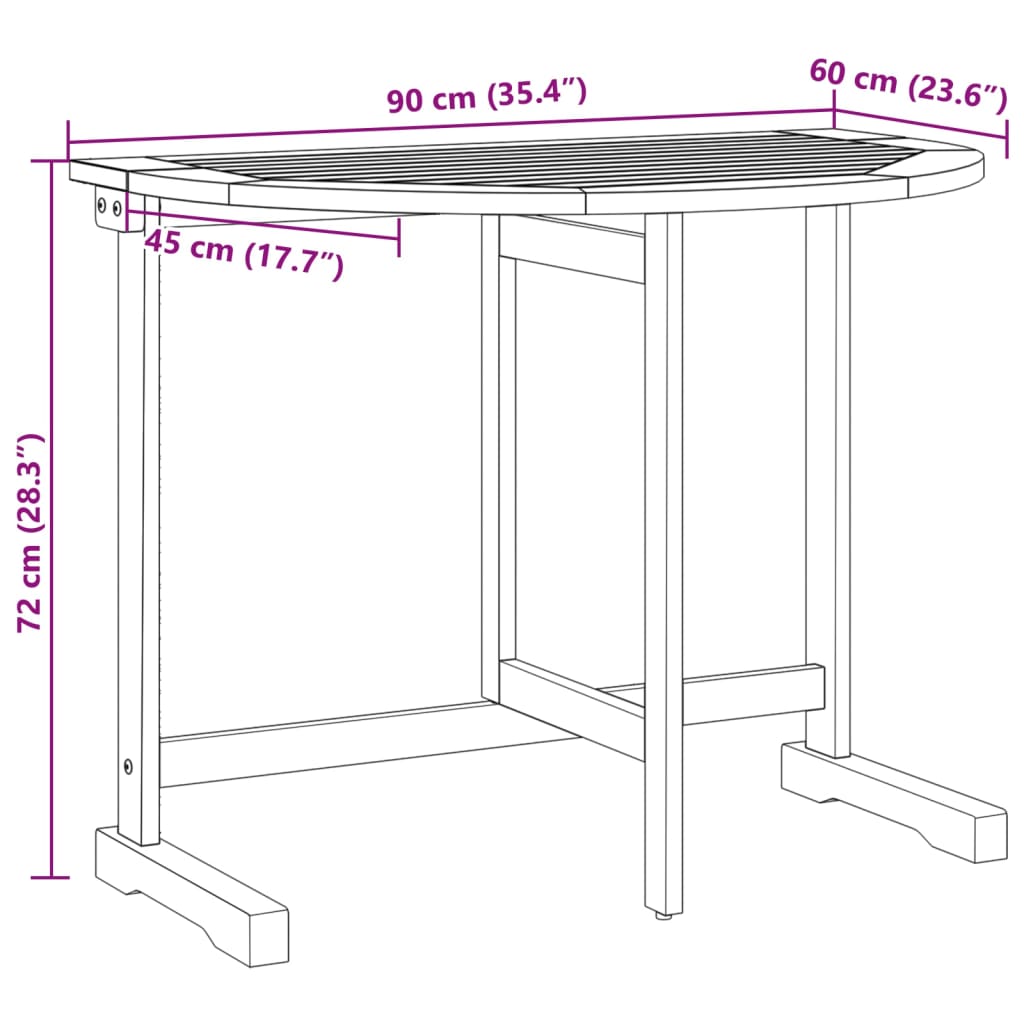 vidaXL Folding Balcony Table 90x60x72 cm Solid Wood Acacia - Brown