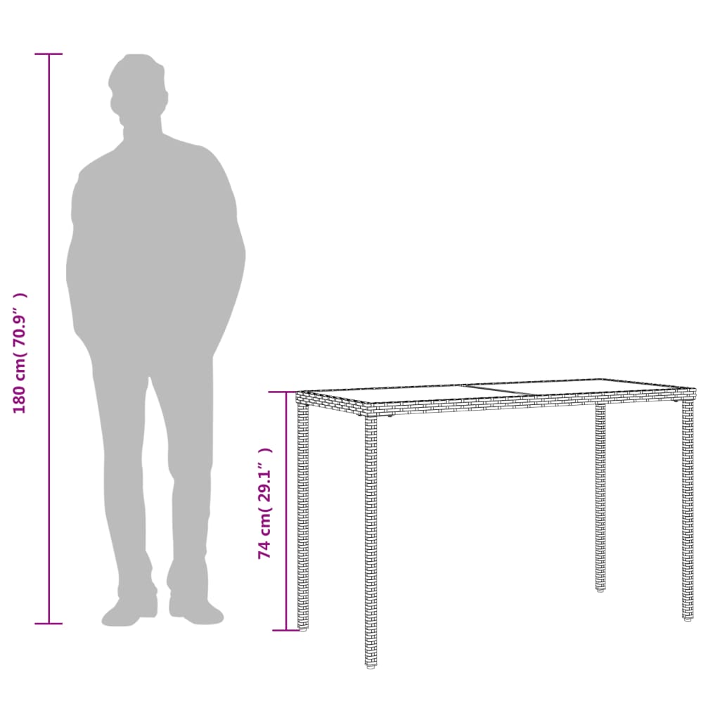 vidaXL Garden Table with Glass Top Grey 115x54x74 cm Poly Rattan