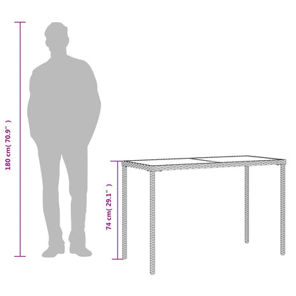 vidaXL Garden Table with Glass Top Beige 115x54x74 cm Poly Rattan