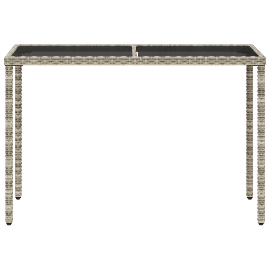 vidaXL Garden Table with Glass Top Light Grey 115x54x74 cm Poly Rattan