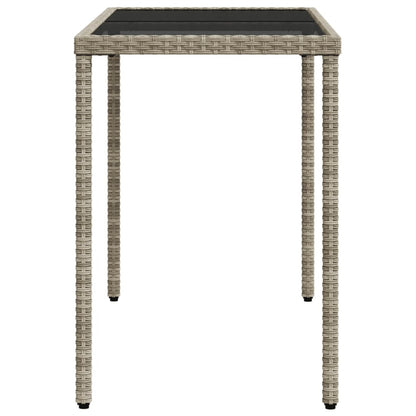 vidaXL Garden Table with Glass Top Light Grey 115x54x74 cm Poly Rattan