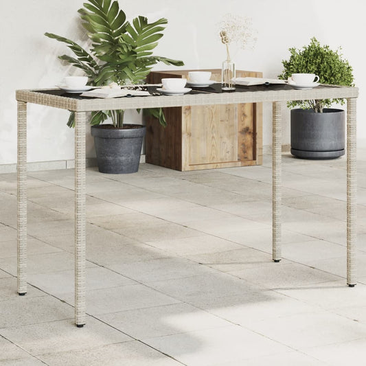 vidaXL Garden Table with Glass Top Light Grey 115x54x74 cm Poly Rattan