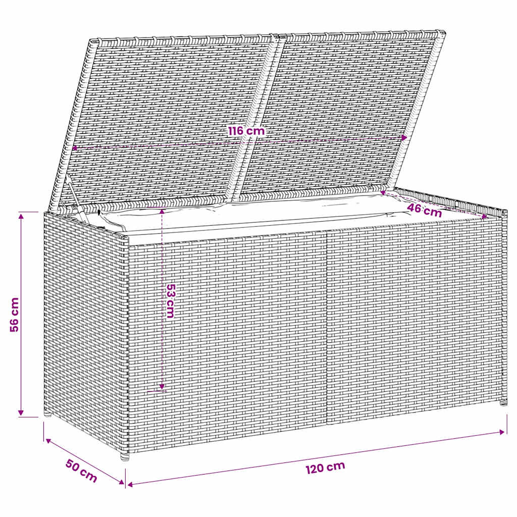 vidaXL Garden Storage Box Grey 283L Poly Rattan - 120 x 50 x 56 cm