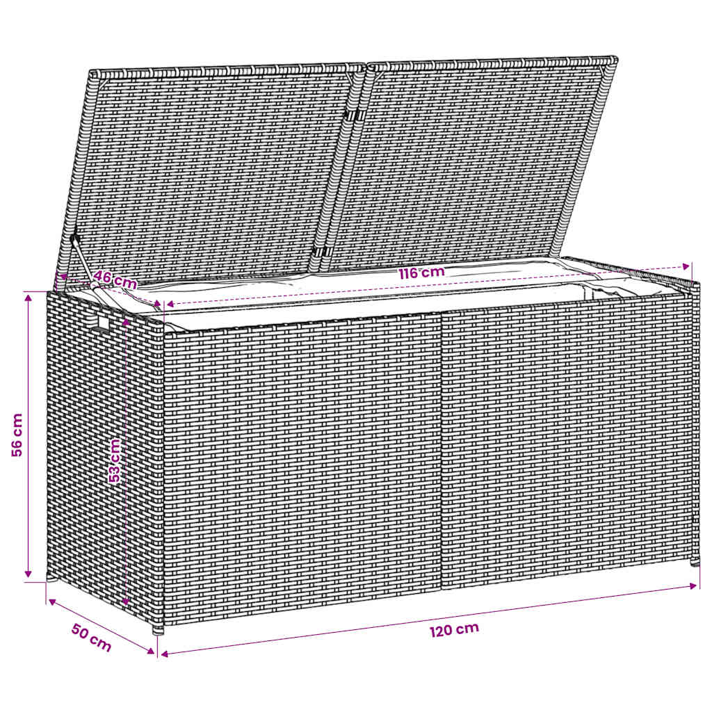 vidaXL Garden Storage Box Mix Beige 283L Poly Rattan - 120 x 50 x 56 cm