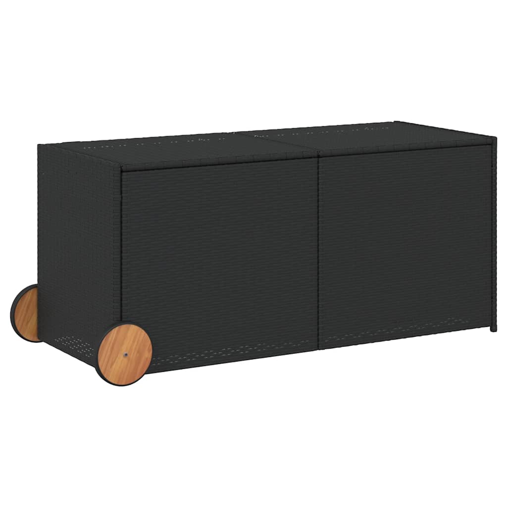 vidaXL Garden Storage Box with Wheels Black 283L Poly Rattan - 127 x 55 x 56/59.5 cm