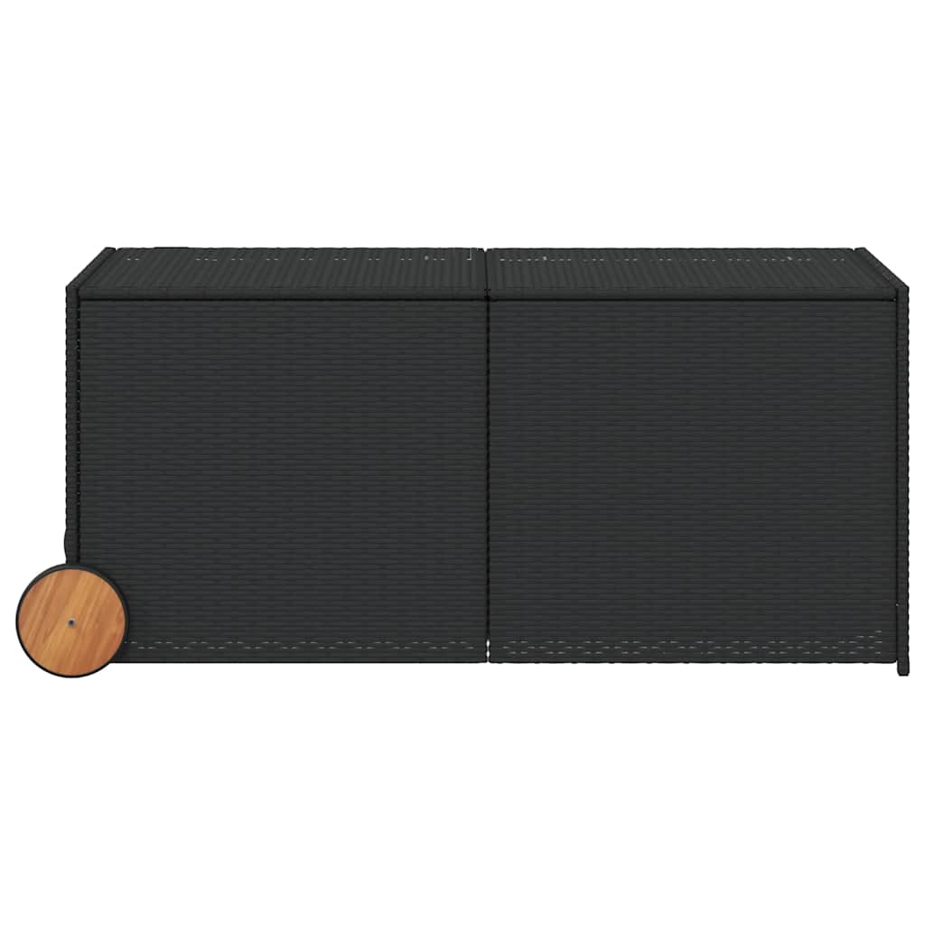 vidaXL Garden Storage Box with Wheels Black 283L Poly Rattan - 127 x 55 x 56/59.5 cm