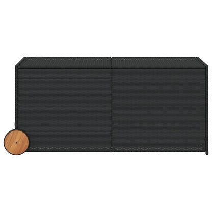 vidaXL Garden Storage Box with Wheels Black 283L Poly Rattan - 127 x 55 x 56/59.5 cm