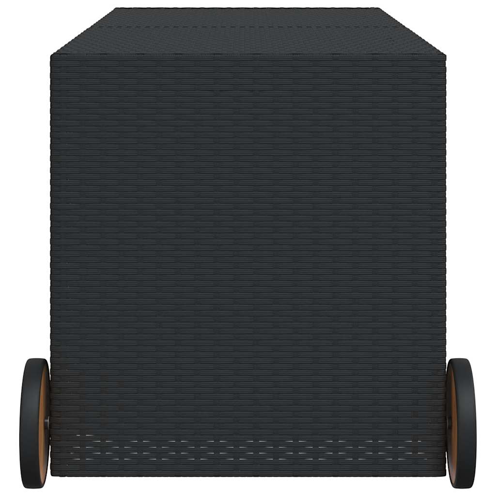 vidaXL Garden Storage Box with Wheels Black 283L Poly Rattan - 127 x 55 x 56/59.5 cm