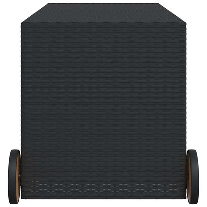 vidaXL Garden Storage Box with Wheels Black 283L Poly Rattan - 127 x 55 x 56/59.5 cm
