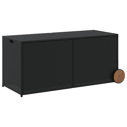 vidaXL Garden Storage Box with Wheels Black 283L Poly Rattan - 127 x 55 x 56/59.5 cm
