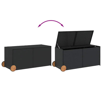 vidaXL Garden Storage Box with Wheels Black 283L Poly Rattan - 127 x 55 x 56/59.5 cm