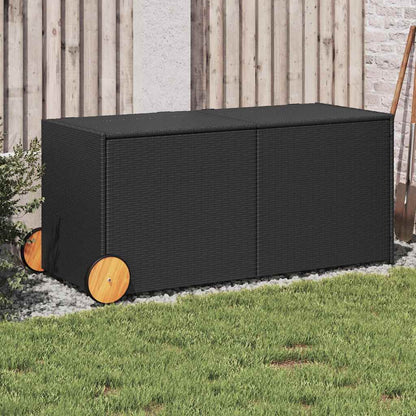 vidaXL Garden Storage Box with Wheels Black 283L Poly Rattan - 127 x 55 x 56/59.5 cm