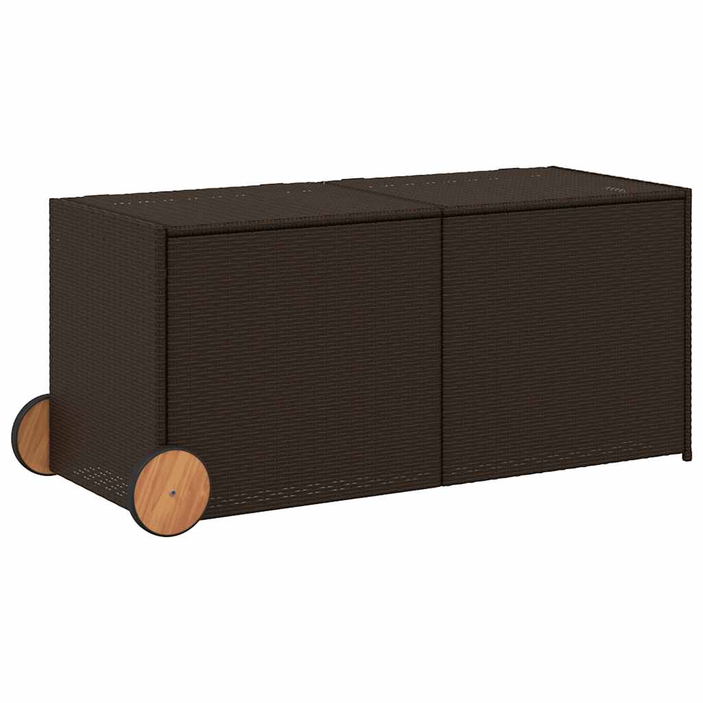 vidaXL Garden Storage Box with Wheels Brown 283L Poly Rattan - 127 x 55 x 56/59.5 cm