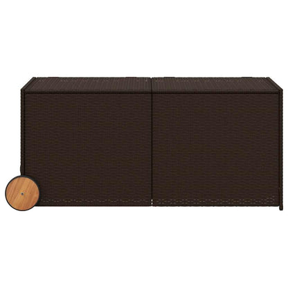 vidaXL Garden Storage Box with Wheels Brown 283L Poly Rattan - 127 x 55 x 56/59.5 cm