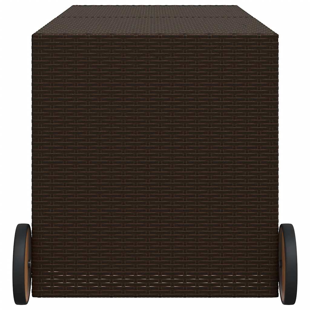 vidaXL Garden Storage Box with Wheels Brown 283L Poly Rattan - 127 x 55 x 56/59.5 cm