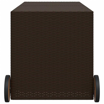 vidaXL Garden Storage Box with Wheels Brown 283L Poly Rattan - 127 x 55 x 56/59.5 cm