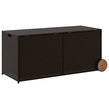 vidaXL Garden Storage Box with Wheels Brown 283L Poly Rattan - 127 x 55 x 56/59.5 cm