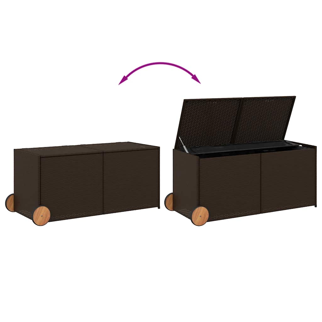 vidaXL Garden Storage Box with Wheels Brown 283L Poly Rattan - 127 x 55 x 56/59.5 cm