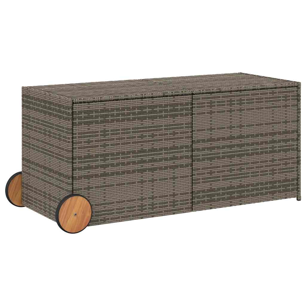 vidaXL Garden Storage Box with Wheels Grey 283L Poly Rattan - 127 x 55 x 56/59.5 cm