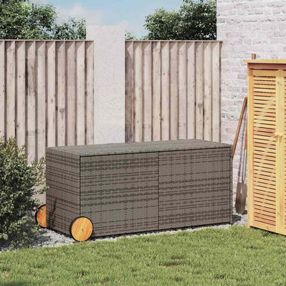 vidaXL Garden Storage Box with Wheels Grey 283L Poly Rattan - 127 x 55 x 56/59.5 cm