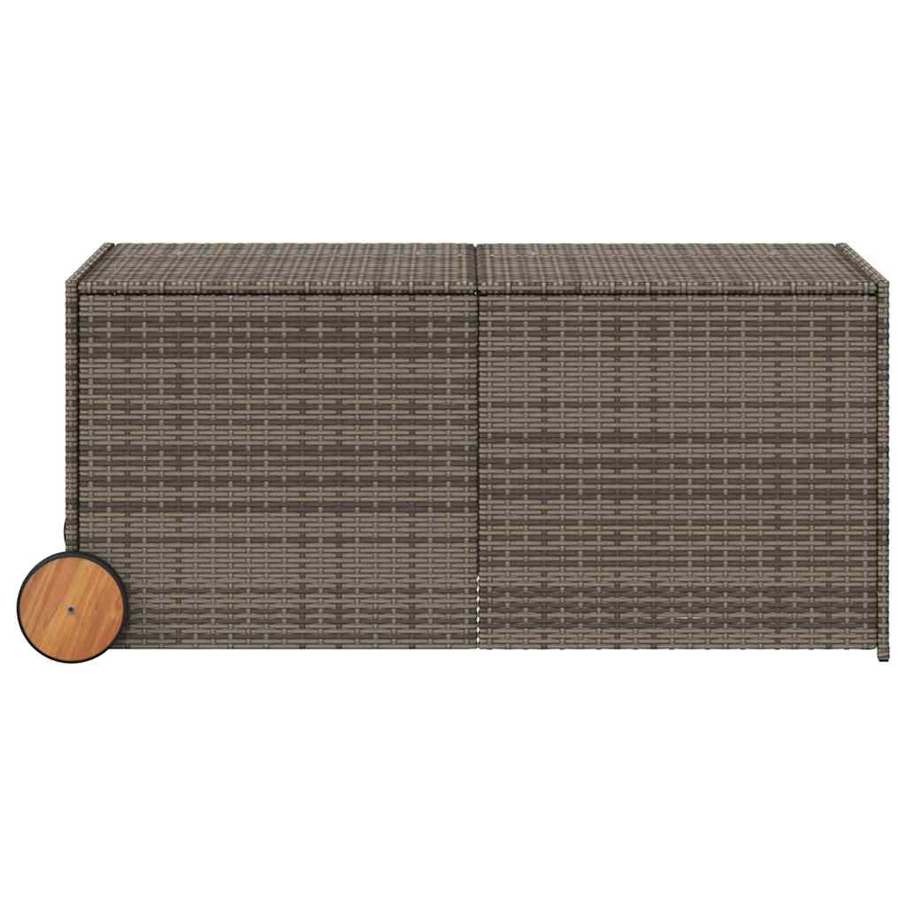 vidaXL Garden Storage Box with Wheels Grey 283L Poly Rattan - 127 x 55 x 56/59.5 cm