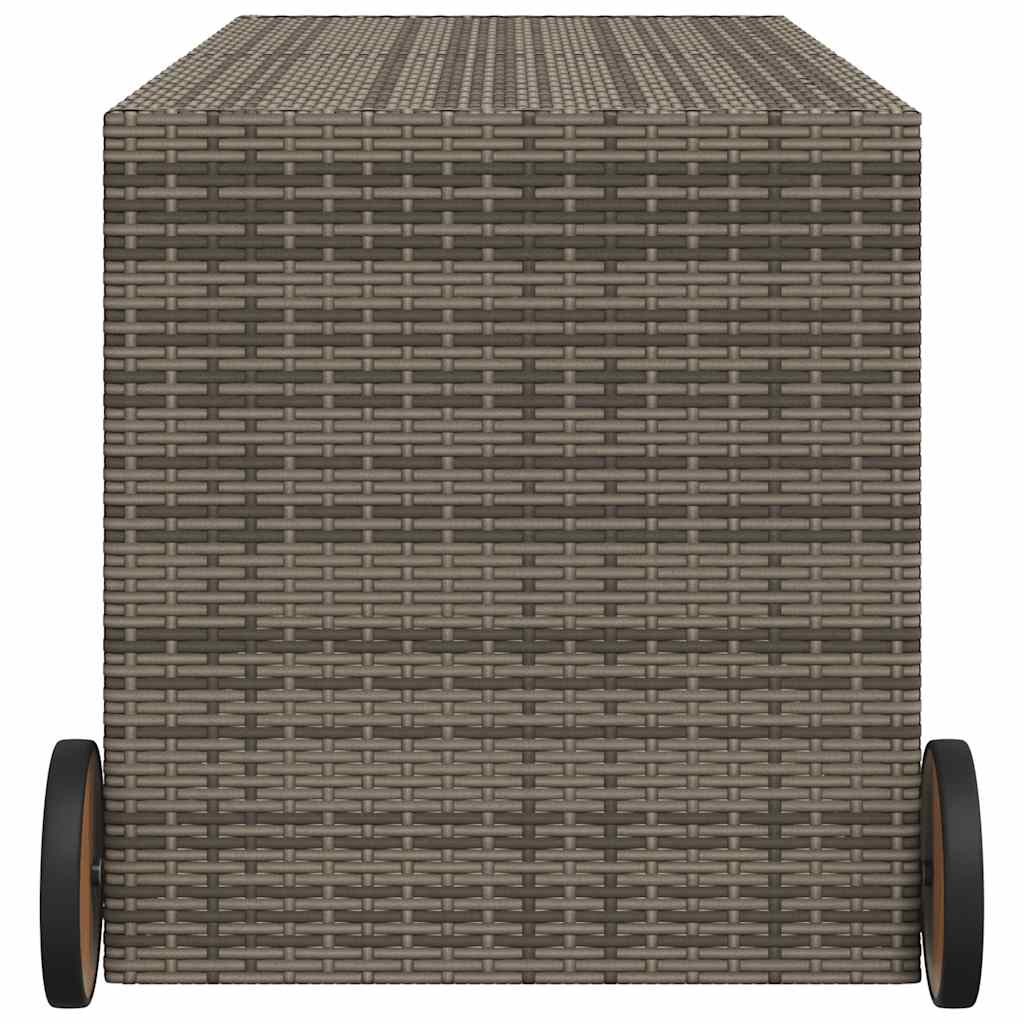 vidaXL Garden Storage Box with Wheels Grey 283L Poly Rattan - 127 x 55 x 56/59.5 cm
