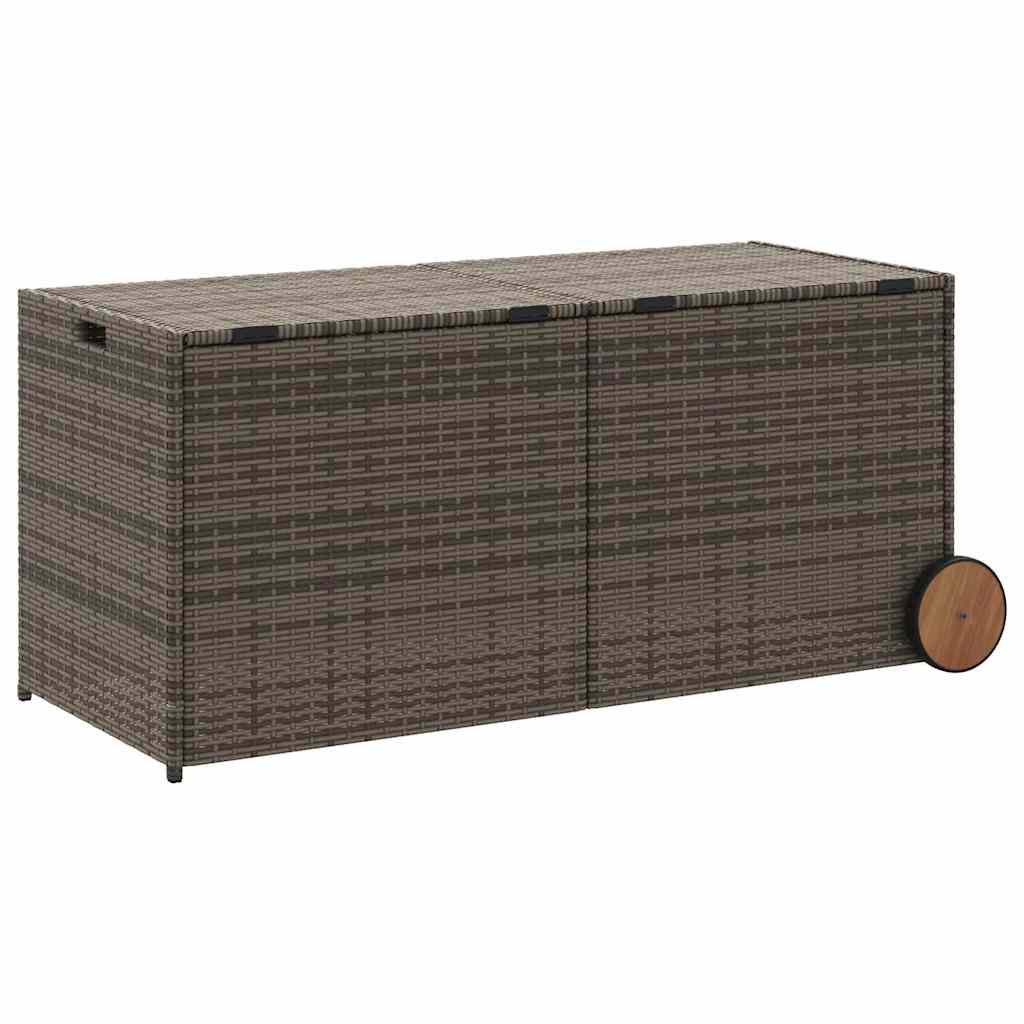 vidaXL Garden Storage Box with Wheels Grey 283L Poly Rattan - 127 x 55 x 56/59.5 cm