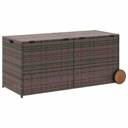 vidaXL Garden Storage Box with Wheels Grey 283L Poly Rattan - 127 x 55 x 56/59.5 cm