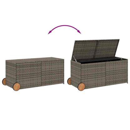 vidaXL Garden Storage Box with Wheels Grey 283L Poly Rattan - 127 x 55 x 56/59.5 cm