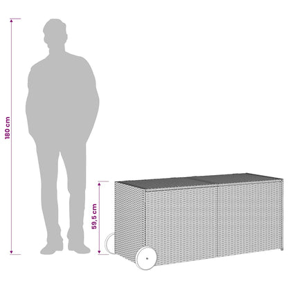 vidaXL Garden Storage Box with Wheels Grey 283L Poly Rattan - 127 x 55 x 56/59.5 cm