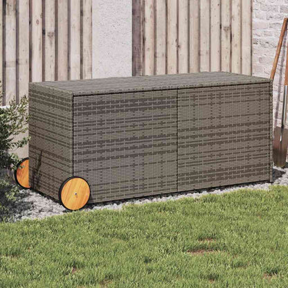 vidaXL Garden Storage Box with Wheels Grey 283L Poly Rattan - 127 x 55 x 56/59.5 cm