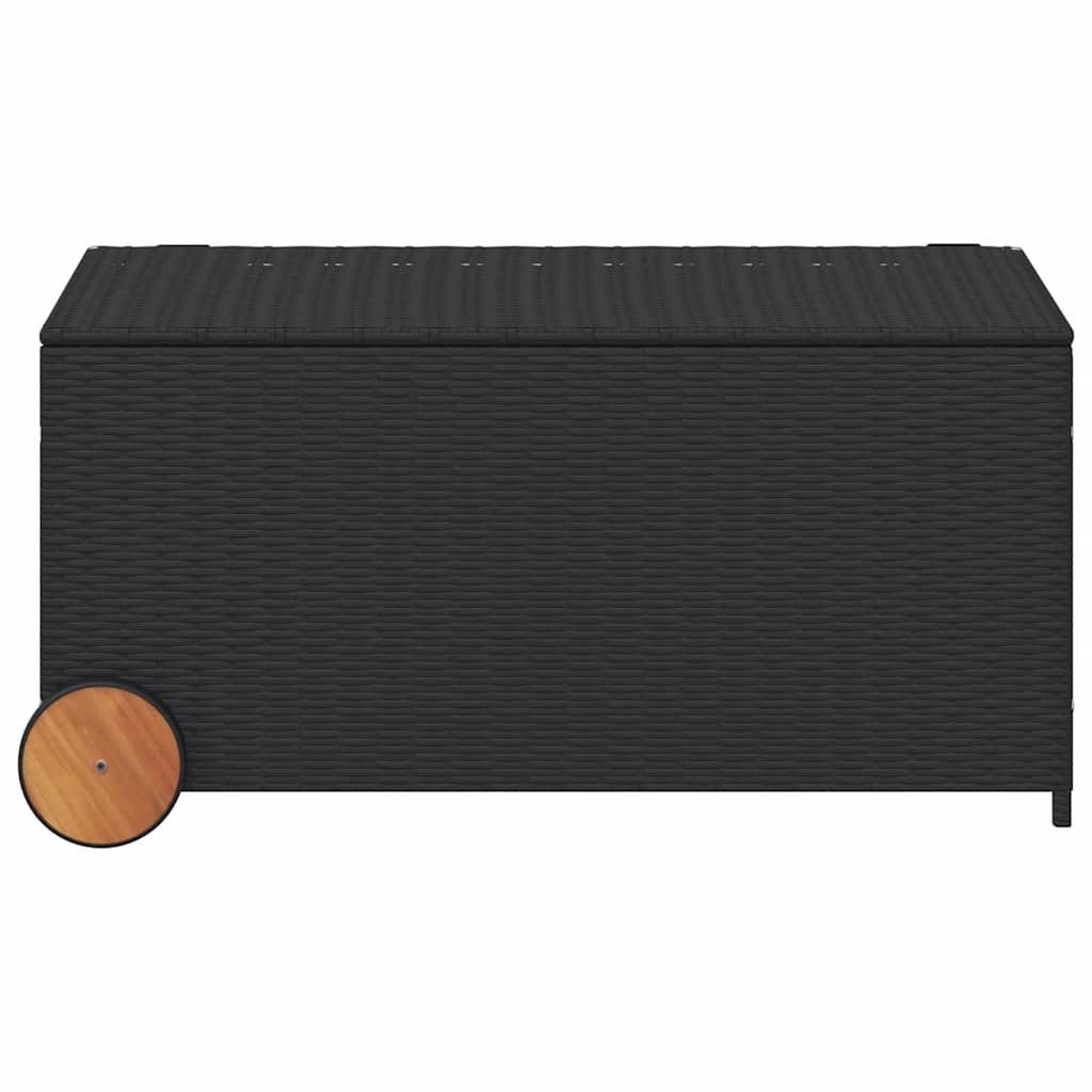 vidaXL Garden Storage Box with Wheels Black 190L Poly Rattan - 107 x 55 x 50/53 cm