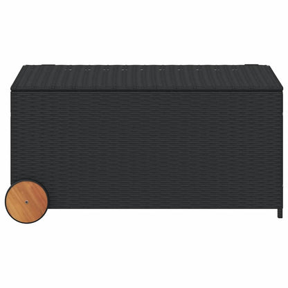 vidaXL Garden Storage Box with Wheels Black 190L Poly Rattan - 107 x 55 x 50/53 cm
