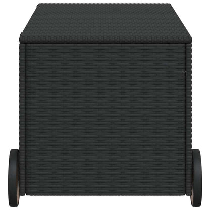 vidaXL Garden Storage Box with Wheels Black 190L Poly Rattan - 107 x 55 x 50/53 cm