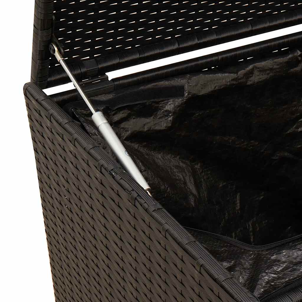 vidaXL Garden Storage Box with Wheels Black 190L Poly Rattan - 107 x 55 x 50/53 cm
